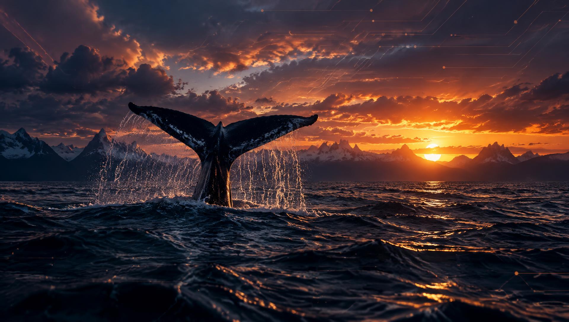 Cola de ballena al atardecer en la costa patagónica